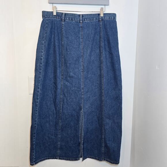 Y2K Denim Maxi Skirt Sz 16 XL Dark Wash Panel A-Line Cotton Modest Long Vintage - Picture 2 of 9